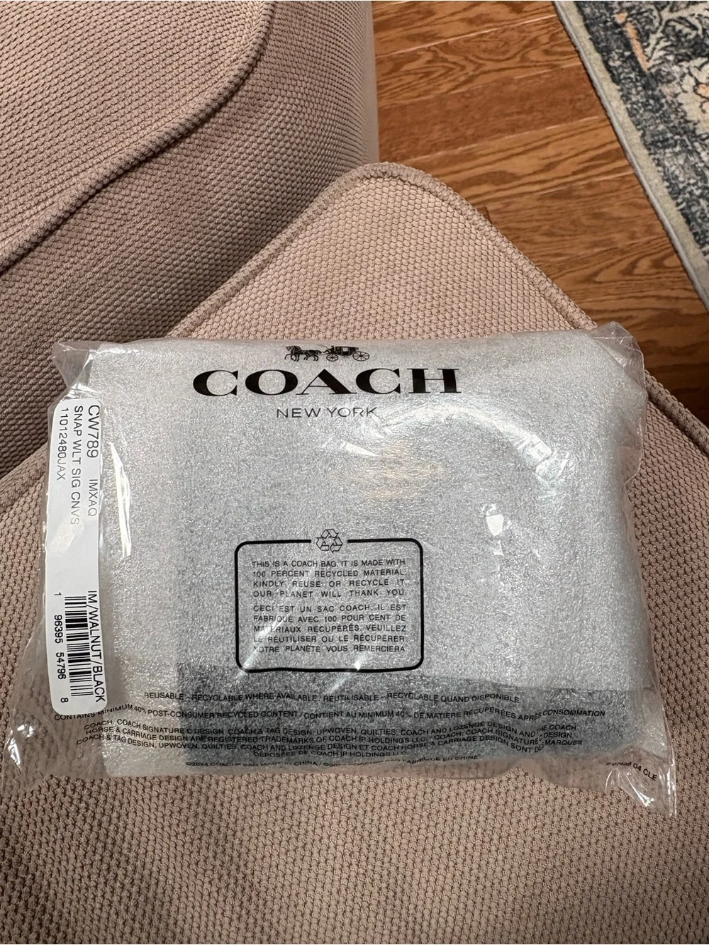 - Coach Black and Walnut Signature Snap Wallet Retail $180 NWT